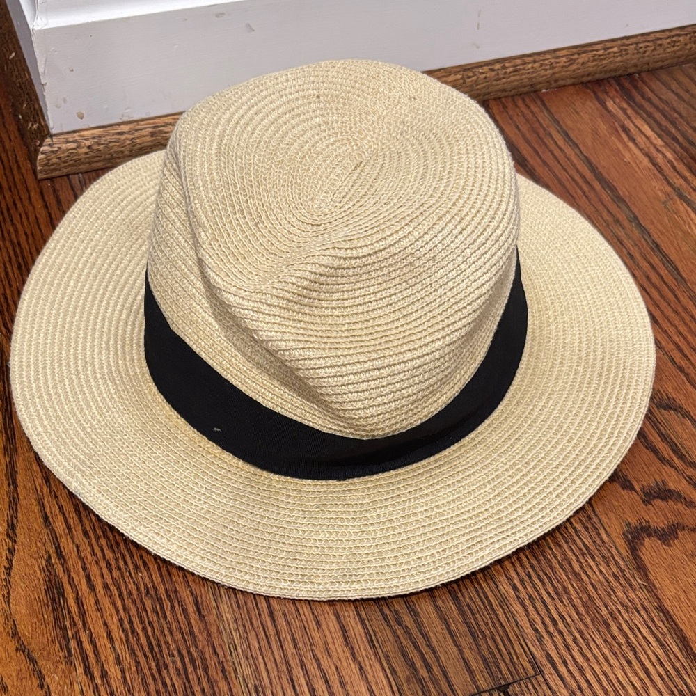 Banana Republic Straw Hat with Black Ribbon Trim